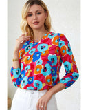 Azura Exchange V Neck 3/4 Sleeve Floral Print Blouse - L