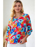 Azura Exchange V Neck 3/4 Sleeve Floral Print Blouse - L