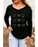 Azura Exchange Rhinestone Heart Pattern Long Sleeve Tee - S