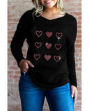 Azura Exchange Rhinestone Heart Pattern Long Sleeve Tee - S