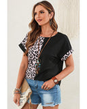 Azura Exchange Leopard Patchwork Short Sleeves Top - S