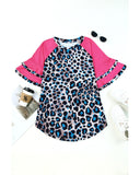 Azura Exchange Layered Ruffle Sleeves Patchwork Leopard Print Blouse - M