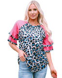 Azura Exchange Layered Ruffle Sleeves Patchwork Leopard Print Blouse - M