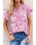 Azura Exchange Mandarin Collar Floral Top - M