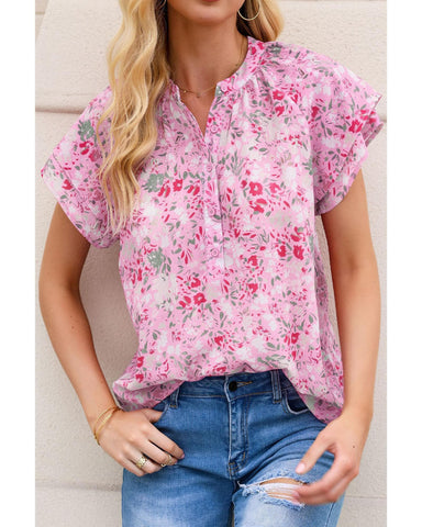 Azura Exchange Mandarin Collar Floral Top - M