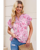 Azura Exchange Mandarin Collar Floral Top - M