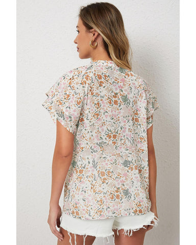 Azura Exchange Floral Mandarin Collar Top - S