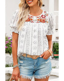 Azura Exchange Embroidered Ethnic Printed Crinkle Blouse - S