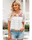 Azura Exchange Embroidered Ethnic Printed Crinkle Blouse - S