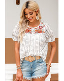 Azura Exchange Embroidered Ethnic Printed Crinkle Blouse - S