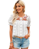 Azura Exchange Embroidered Ethnic Printed Crinkle Blouse - S