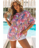 Azura Exchange Floral Print Shirred Sleeve Tunic Blouse - XL