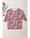 Azura Exchange Floral Print Shirred Sleeve Tunic Blouse - XL