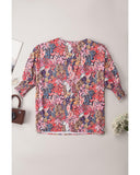 Azura Exchange Floral Print Shirred Sleeve Tunic Blouse - XL