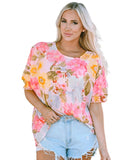 Azura Exchange Floral Blouse with Shirred Cuff Sleeves - M