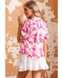 Azura Exchange Ruffled Floral Top with Split Neck and Puff Sleeves - S