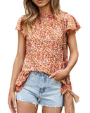 Azura Exchange Frilled Neck Flutter Floral Blouse - L