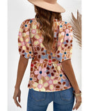 Azura Exchange Flower Print Puff Sleeve Peplum Top - XL