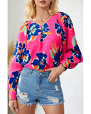 Azura Exchange Puff Sleeve Blouse with Flower Print - M