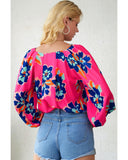 Azura Exchange Puff Sleeve Blouse with Flower Print - M