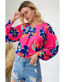 Azura Exchange Puff Sleeve Blouse with Flower Print - M