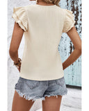 Azura Exchange Crinkle Textured V Neck Flutter Sleeve Top - L