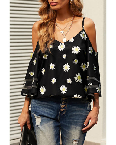 Azura Exchange Floral Cold Shoulder Blouse - L