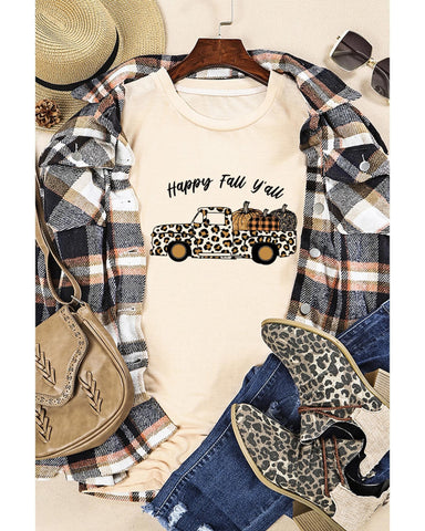 Azura Exchange Leopard Truck Pumpkin Graphic Tee - Khaki - M