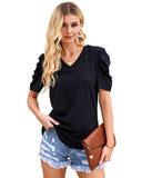 Azura Exchange V-Neck Puff Sleeve T-Shirt - L