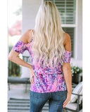 Azura Exchange Lavender Floral Print Cold Shoulder Blouse - L