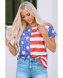 Azura Exchange American Flag Print Distressed Crew Neck T-Shirt - M