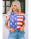 Azura Exchange American Flag Print Distressed Crew Neck T-Shirt - S