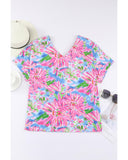 Azura Exchange Loose Fit Floral Print V Neck T Shirt - L