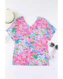 Azura Exchange Loose Fit Floral Print V Neck T Shirt - L