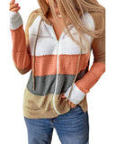 Azura Exchange Zipped Front Colorblock Hollow-out Knit Hoodie - M