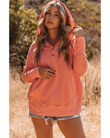 Azura Exchange Batwing Sleeve Pocketed Henley Hoodie - M