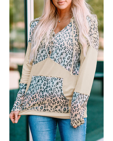 Azura Exchange Leopard Patchwork Hooded Sweatshirt with Pocket - S