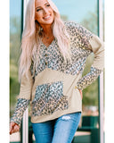 Azura Exchange Leopard Patchwork Hooded Sweatshirt with Pocket - S