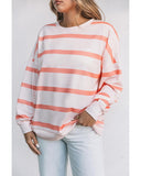 Azura Exchange Drop Shoulder Pullover Sweatshirt with Striped Pattern - L