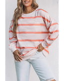 Azura Exchange Drop Shoulder Pullover Sweatshirt with Striped Pattern - L