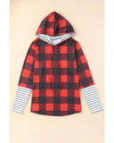 Azura Exchange Plaid Striped Patchwork Drawstring Hoodie - S