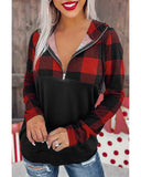 Azura Exchange Buffalo Plaid Zip Pullover Hooded Top - M