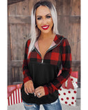 Azura Exchange Buffalo Plaid Zip Pullover Hooded Top - M