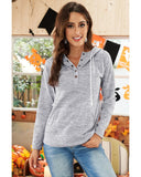 Azura Exchange Buttoned Casual Hoodie with Pocket Design - 2XL