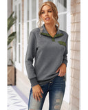 Azura Exchange Quilted Stand Neck Sweatshirt with Fake Front Pocket - S