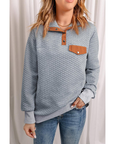 Azura Exchange Quilted Stand Neck Pullover Sweatshirt with Fake Front Pocket - S