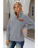 Azura Exchange Quilted Stand Neck Pullover Sweatshirt with Fake Front Pocket - S