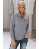 Azura Exchange Quilted Stand Neck Pullover Sweatshirt with Fake Front Pocket - S