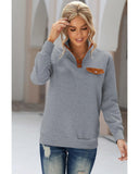 Azura Exchange Quilted Stand Neck Pullover Sweatshirt with Fake Front Pocket - S