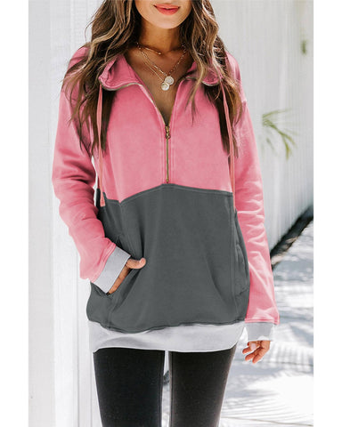 Azura Exchange Zipped Colorblock Sweatshirt with Pockets - M